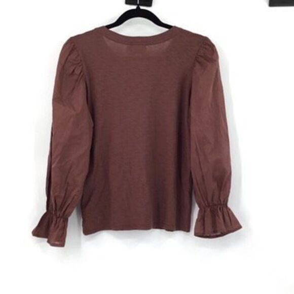 Nation LTD Carly Pima Cotton Ruched Puff Sleeve Pullover Blouse Top Small - Picture 4 of 9